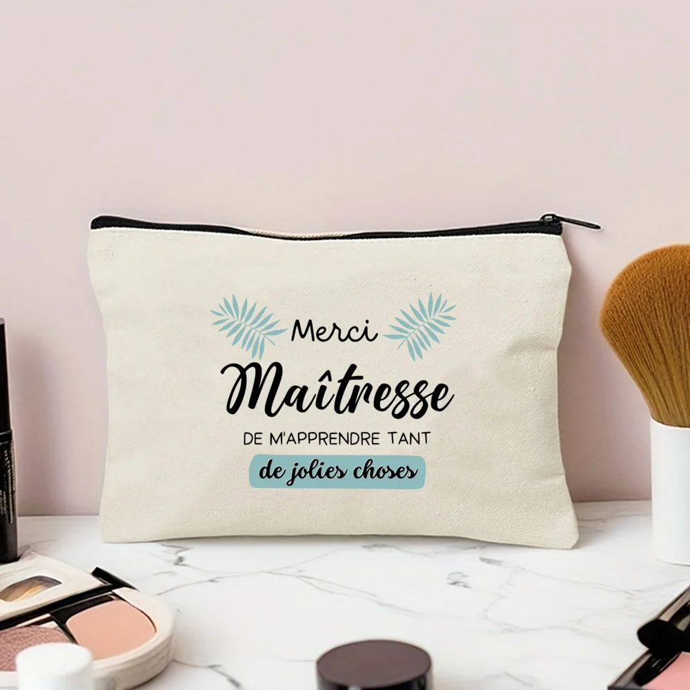 Thank You Mistress Teach Me Many Beautiful Things Makup Bag Teacher Pouch Merci Maîtresse Teacher's Storage Bags