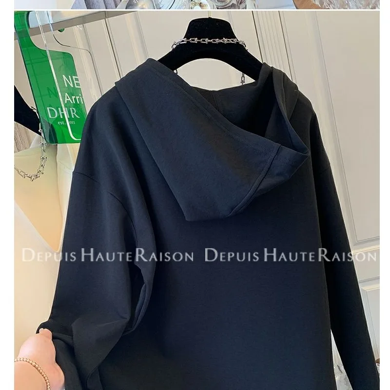 Modna amerykańska bluza z kapturem i dekoltem w serek dla kobiet, nowa luźna i swobodna bluza na jesień i zimę, niszowe topy.