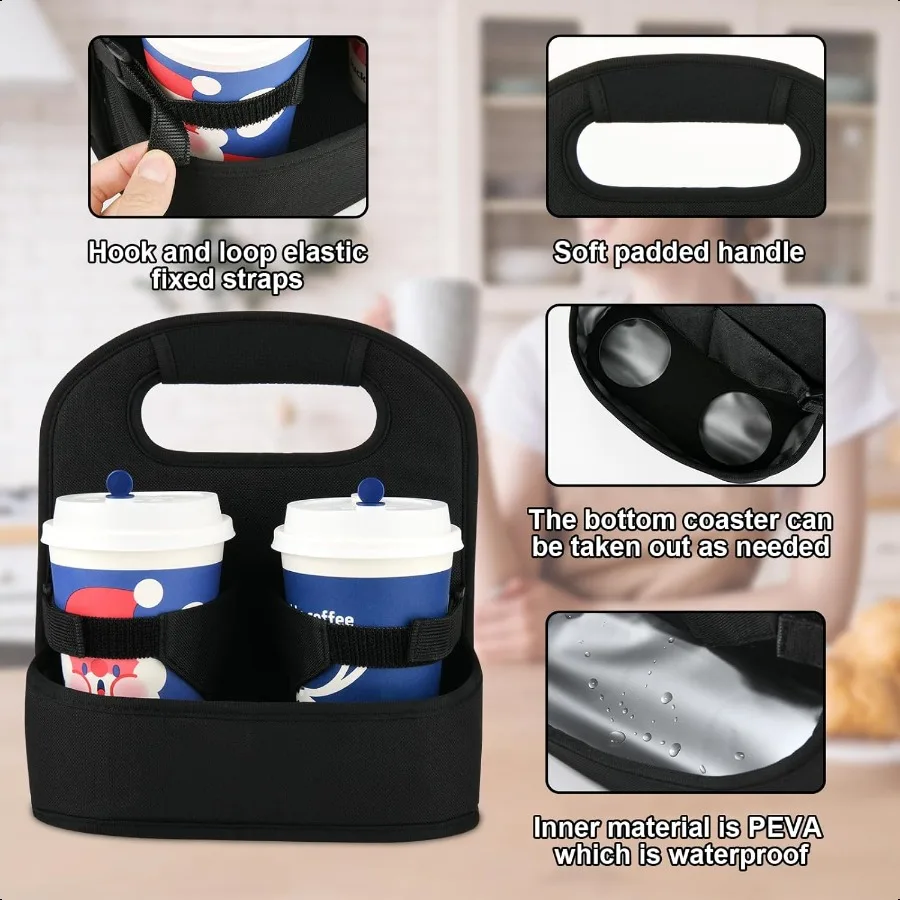 กระเป๋าใส่แก้วกาแฟแบบพกพา 4 ถ้วย พร้อมหูหิ้ว สำหรับใส่เครื่องดื่มร้อนเย็น เหมาะสำหรับส่งอาหาร