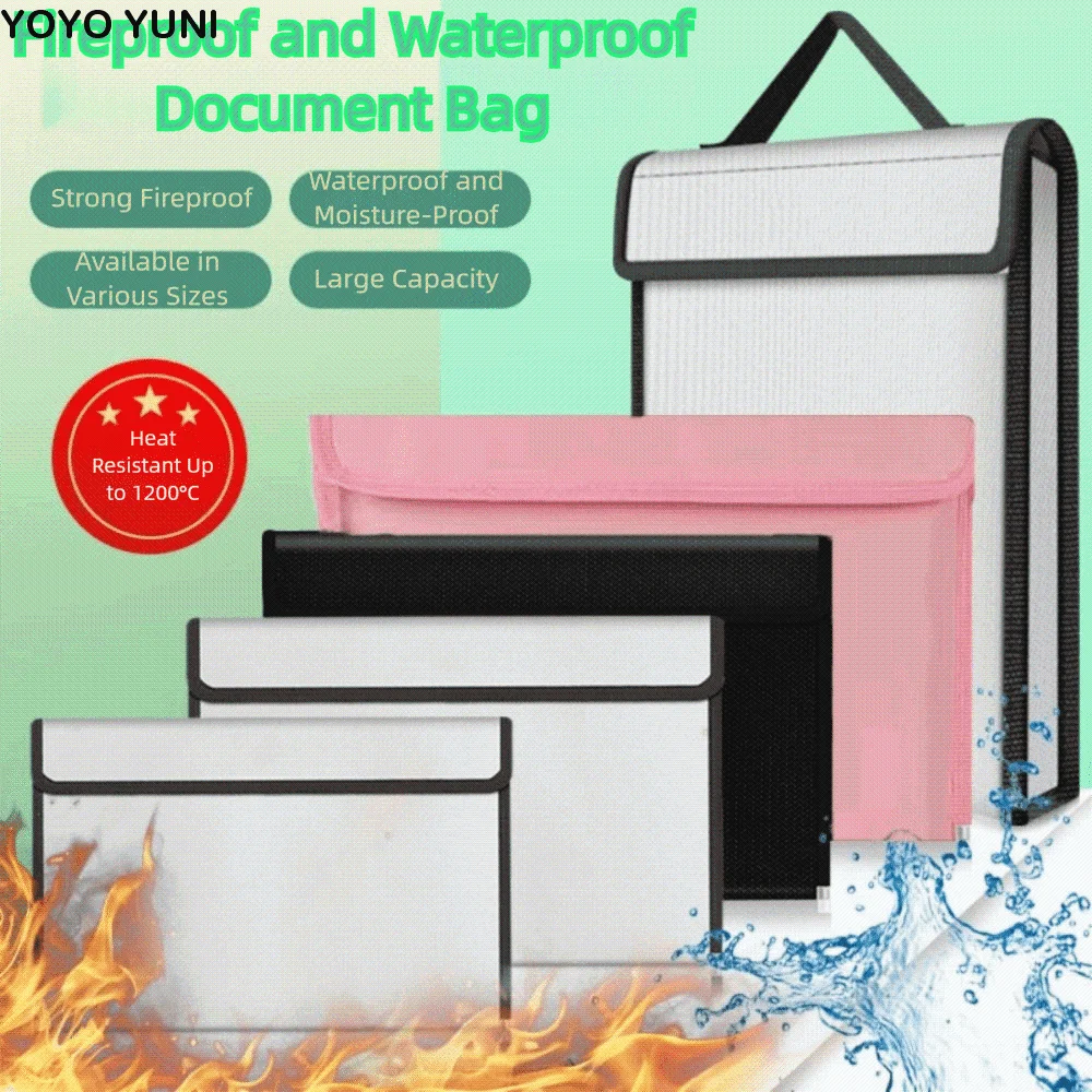 

Zipper Closure Fireproof Document Bag S/M/L Double Layer Fireproof Shielding Folder Signal Blocker Large Capacity