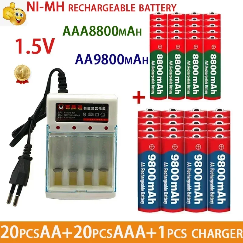 1.5V Rechargeable Battery, AAA 8800Mah+AA 9800 Mah, Plus Charger Set Alkaline Technology, Suitable for Remote Control,shaver