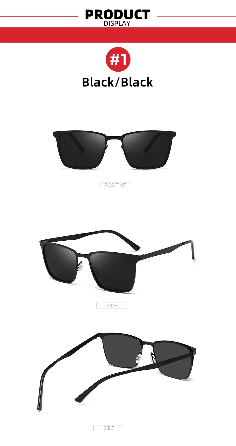 VIVIBEE Klassische Rechteck Polarisierte Sonnenbrille Männer Mattschwarz UV400 Fashion Square Sonnenbrille Federscharnier Driving Shades – Detail 10
