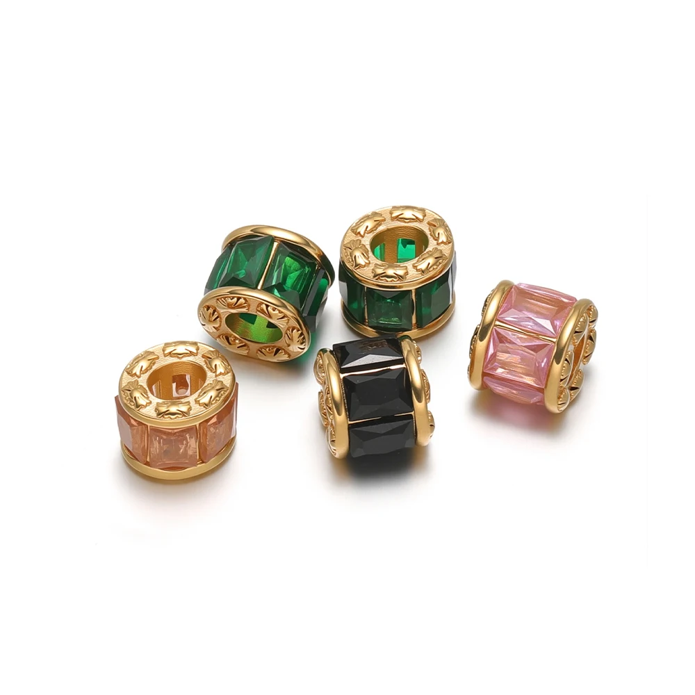 

3pcs Stainless Steel Luxury Zircon Beads Spacer Hole Beads Bulk for DIY Women Jewelry Bracelet Necklace Earrings Making Findings