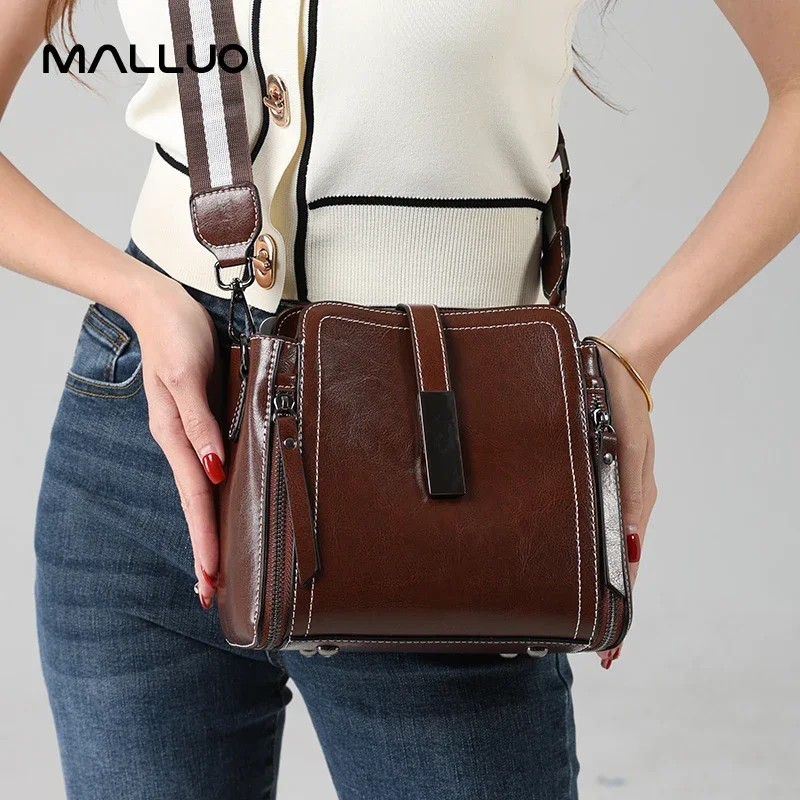 Genuine Leather Bags Women\'s Cowhide Designer Luxury Handbag Female Single Shoulder Crossbody Bag For Ladies Bucket Totes New