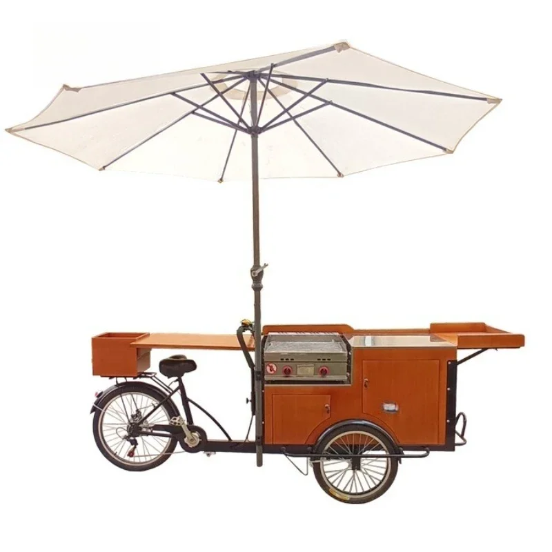 

Iron plate stove dining car night market Internet celebrity stall car upside down donkey three wheels snack sales car