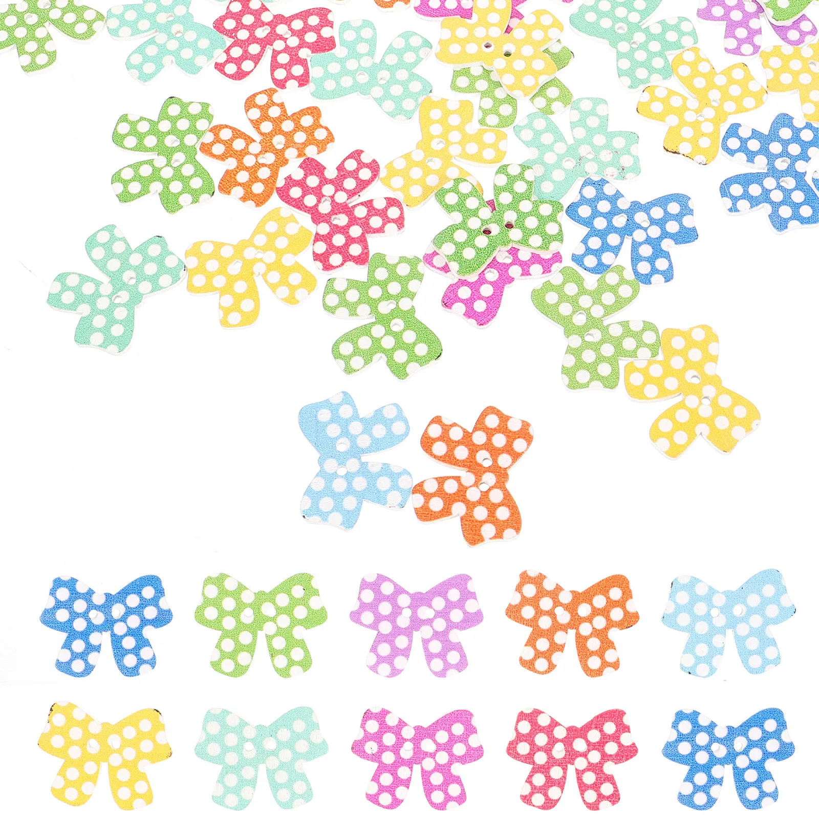 

50 шт. Декоративные деревянные пуговицы-бантики, разноцветные, ручной работы, для шитья, замены одежды, для рукоделия