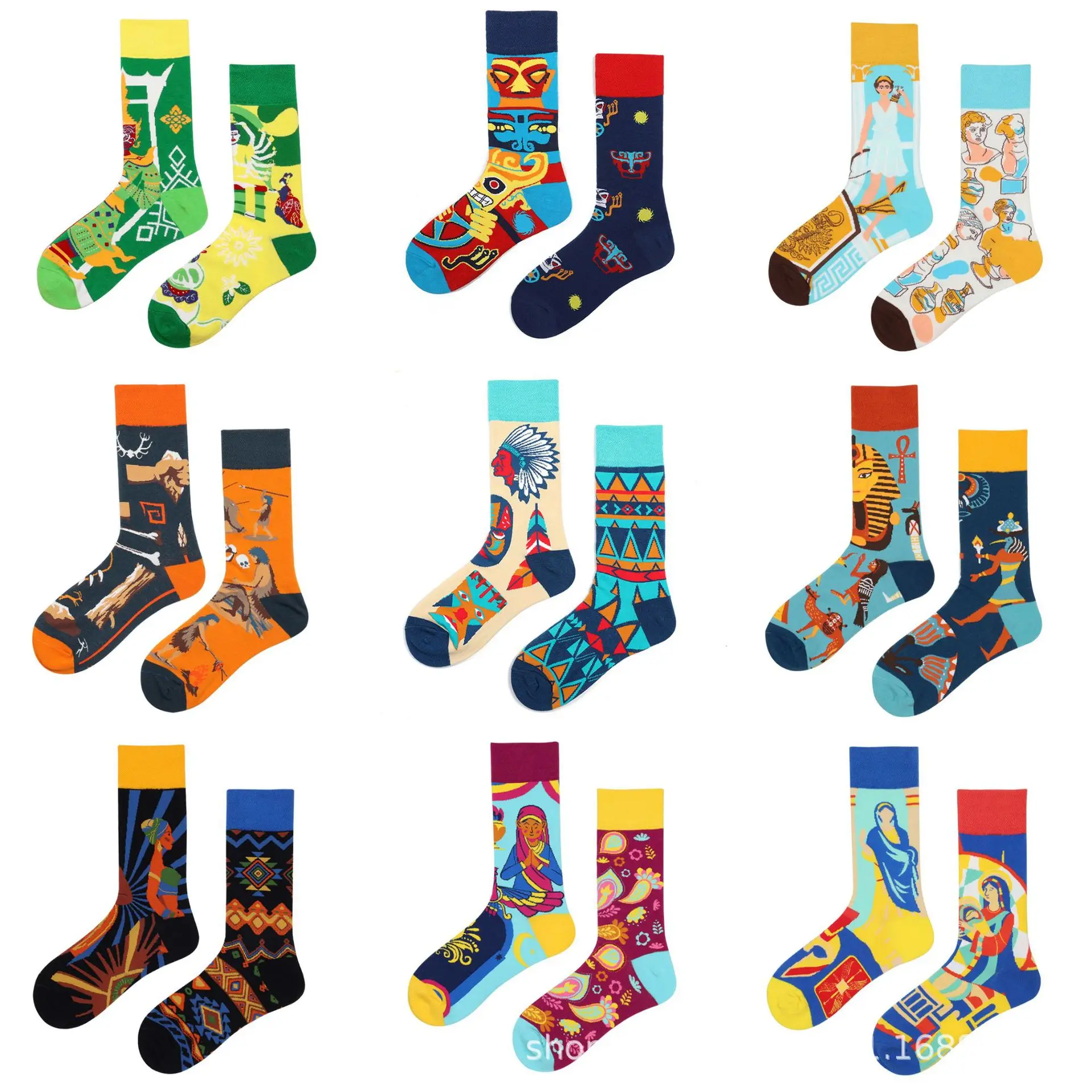 Hip-hop AB version asymmetric tide socks for men and women couples fashion trend popular jacquard cartoon long tube cotton socks