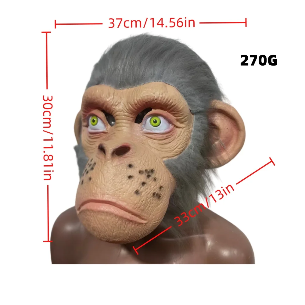 Funny Monkey Latex Mask with Hair Realistic Chimpanzee Full Face Mask for Halloween Party Cosplay Costume
