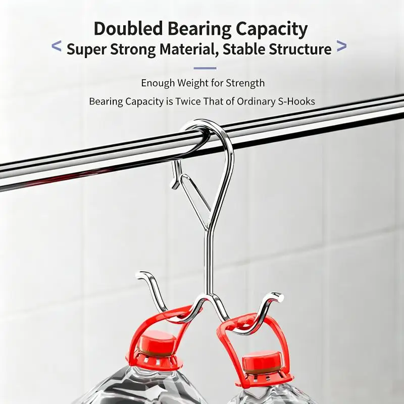 New 1/5/10Pcs Double Hooks Heavy-duty Metal Hook With Safety Buckle Used For Hanging Kitchen Utensils Clothes Towels Shoes