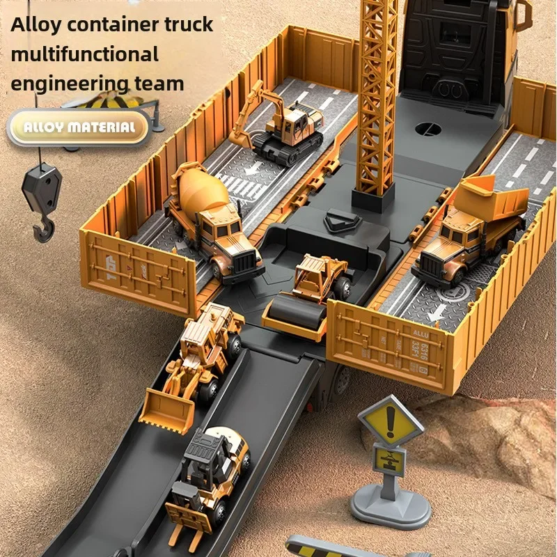 Camión contenedor para niños, excavadora de ingeniería de aleaciones, juego de camión grúa, coche de juguete de almacenamiento