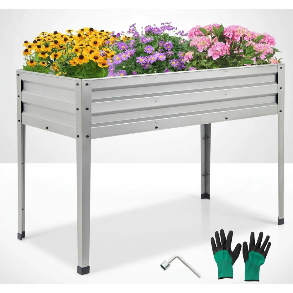 

Приподнятая садовая кровать с ножками, ящик для цветов из оцинкованной стали 46x24x32, дренажные отверстия для овощей, цветов, фруктов