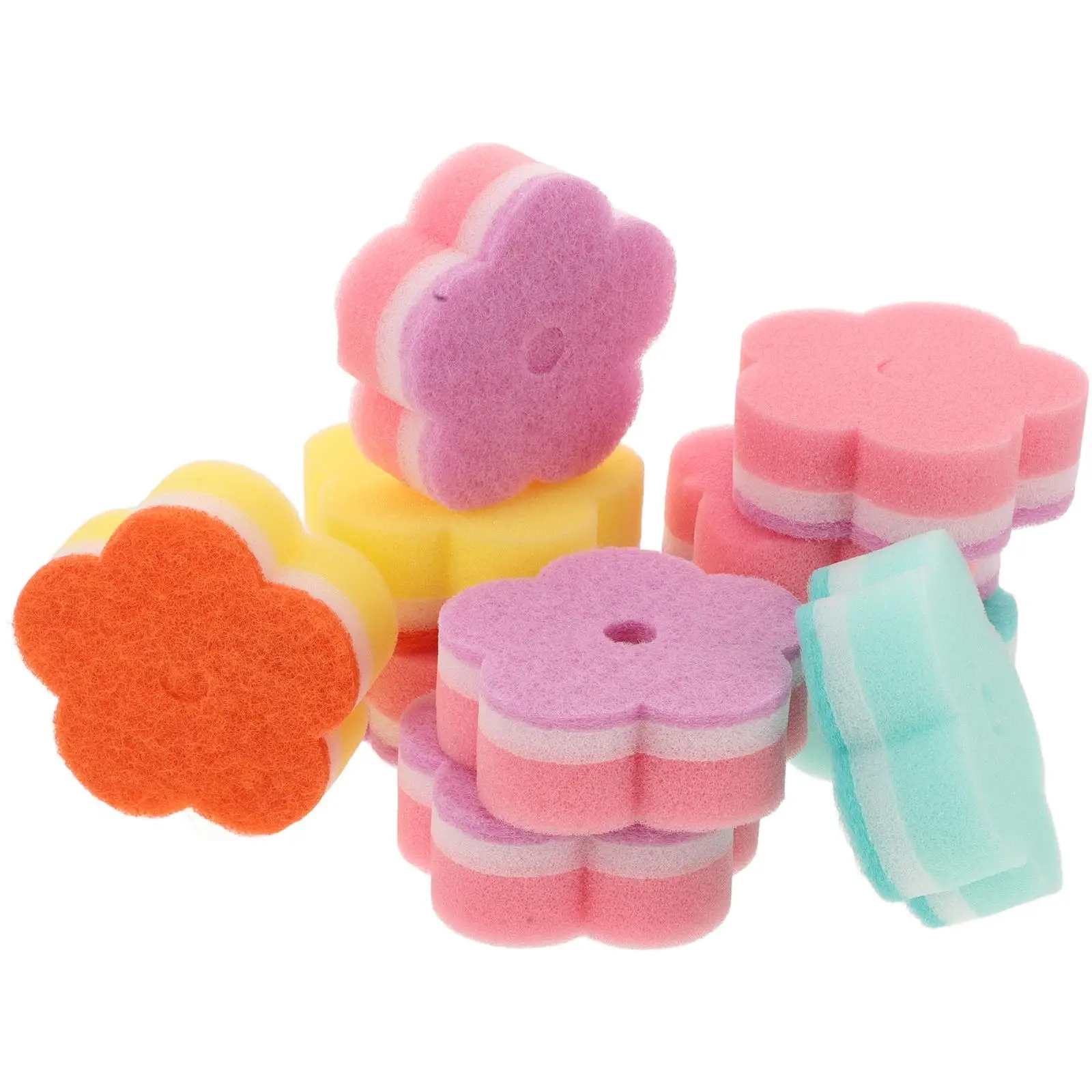 

10 pcs Scouring Pad Sponge Cleaning Cloth Flower Shape Kitchen Pads Scrubber Non Toxic Absorbent Soft Durable Material Safe