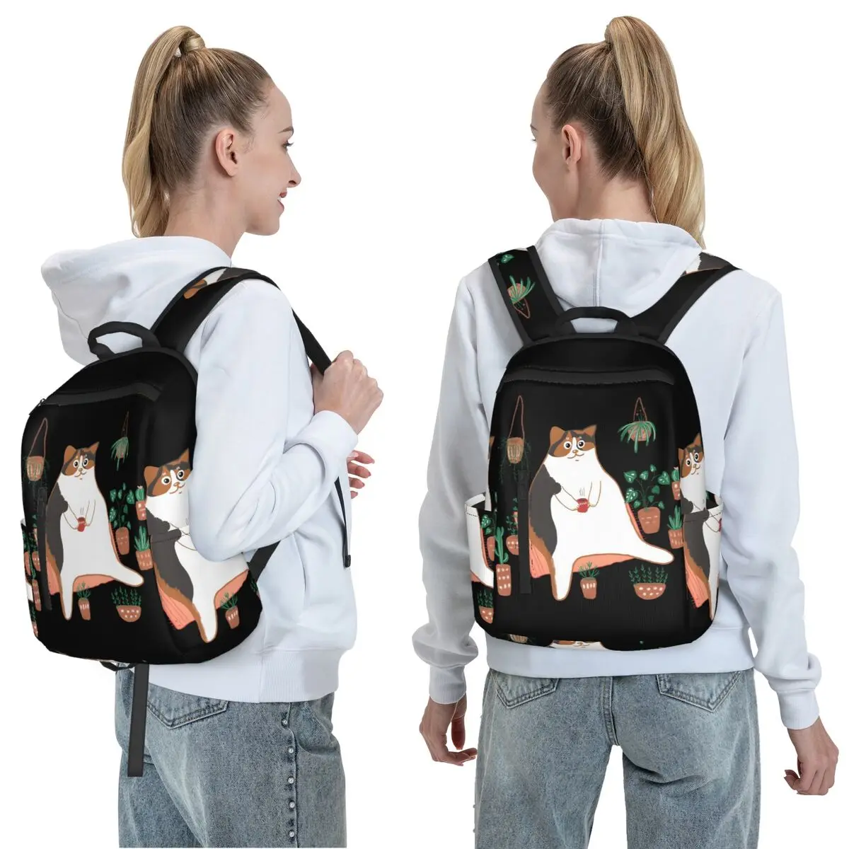 Calico Cat With Pot Plants Cat For Mom Backpack Daypack Large Capacity Children BookBag School Bag Shoulder Bags for Men Women
