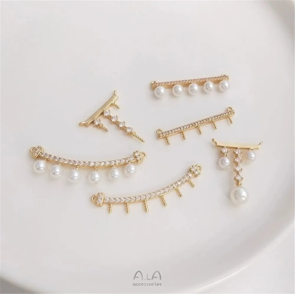 

14K Gold Color Zircon One-character Stick with Bead Needle Support Double Hanging Accessories Handmade Diy Pearl Jewelry Pendant