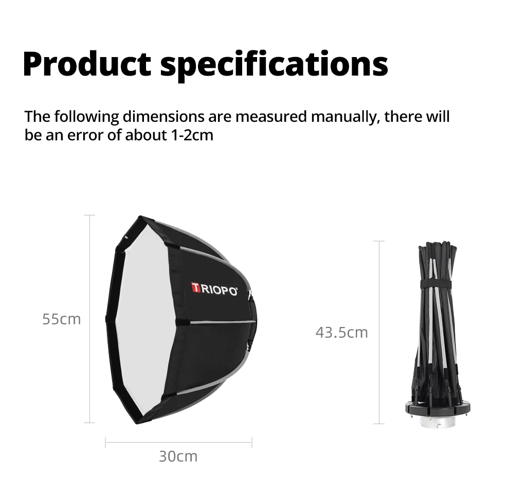 TRIOPO K2 Quick Set-up Softbox 55 cm 65 cm 90 cm 120 cm Standard Bowens Mount Softbox Austauschbare Halterung mit Gitter – Detail 10