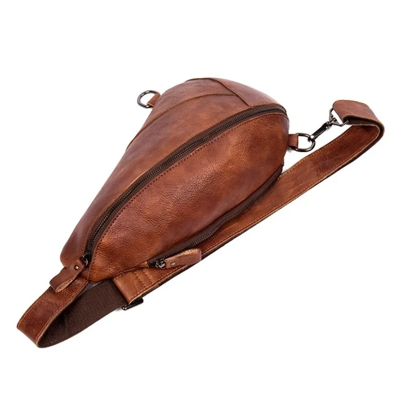 

Handmade Vegetable Tanned Cowhide Chest Bag Sports Crossbody Bag Casual Genuine Leather Shoulder Bag for Men