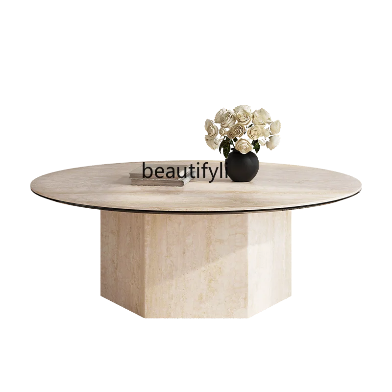 

Twilight luxury French travertine rock slab small apartment living room designer coffee table