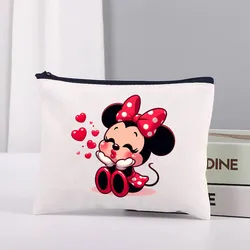 Disney-neceser de viaje de Mickey y Minnie Mouse para mujer, bolsa de almacenamiento de lona, bolsa de maquillaje, monedero, 2024