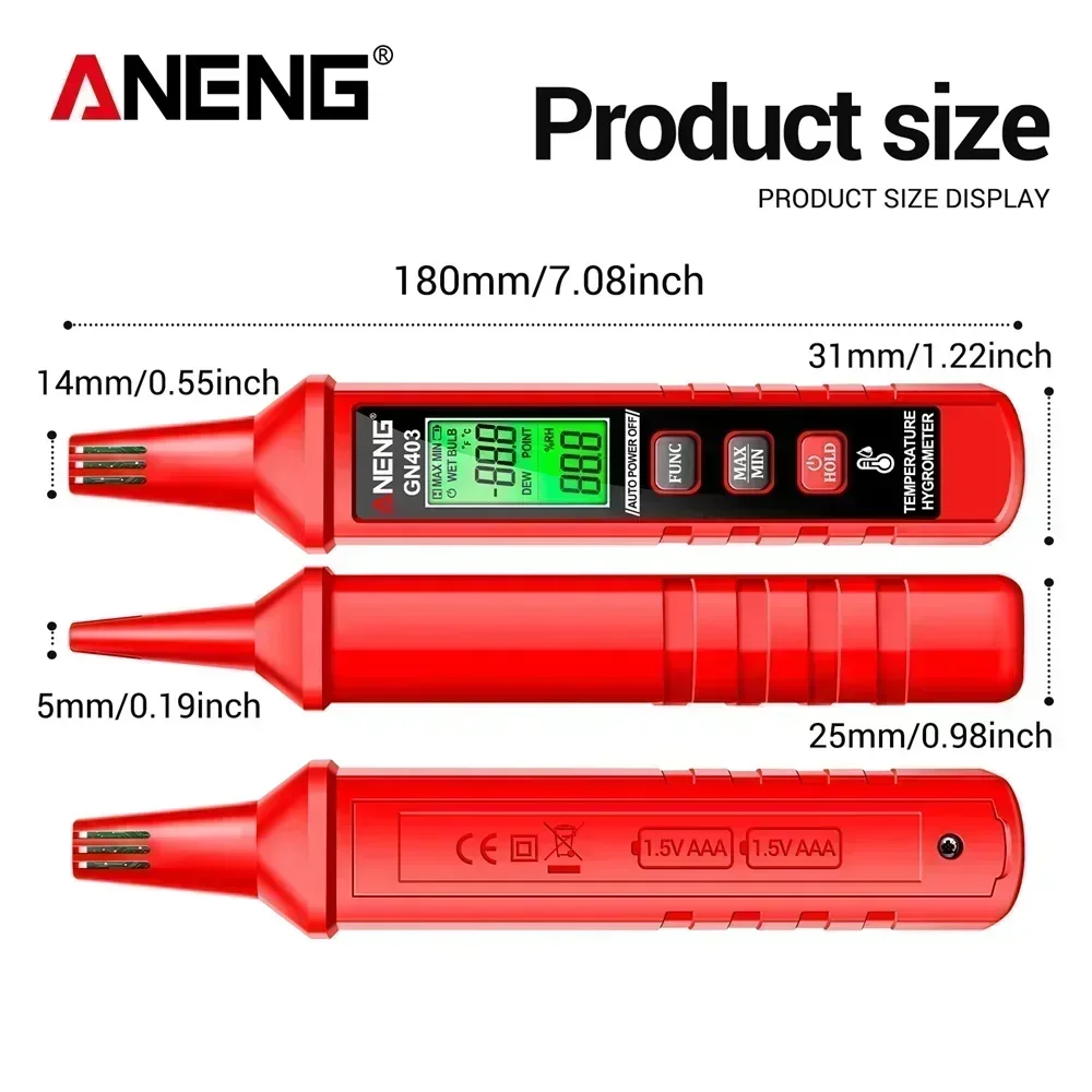 

Цифровой измеритель температуры и влажности ANENG GN403: высокоточный гигрометр с функцией измерения точки росы и инструменты для измерения влажности окружающей среды