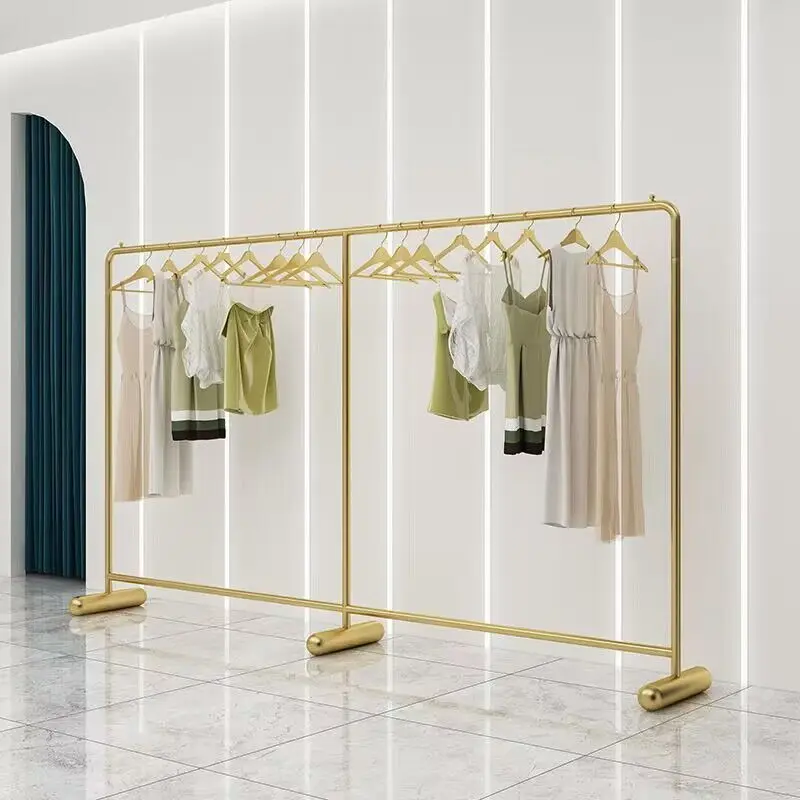 Custom. [Paint Anti-Rust] Clothing Store Display Stand Floor-Standing Internet Celebrity Gold Iron Thickened Clothes Rack Light