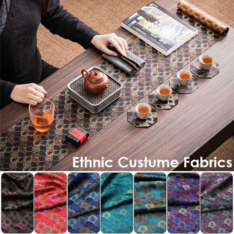 

100x75cm Chinese Style Tibetan Mongolian Robe Brocade Jacquard Fabric Retro Silky Satin Fabric For DIY Hanfu Sewing Material
