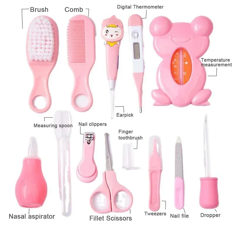 13Pcs/set Newborn Baby Care Kit Kid Toiletries Baby Kids Nail Hair Health Care Thermometer Grooming Brush Kit Clipper Scis