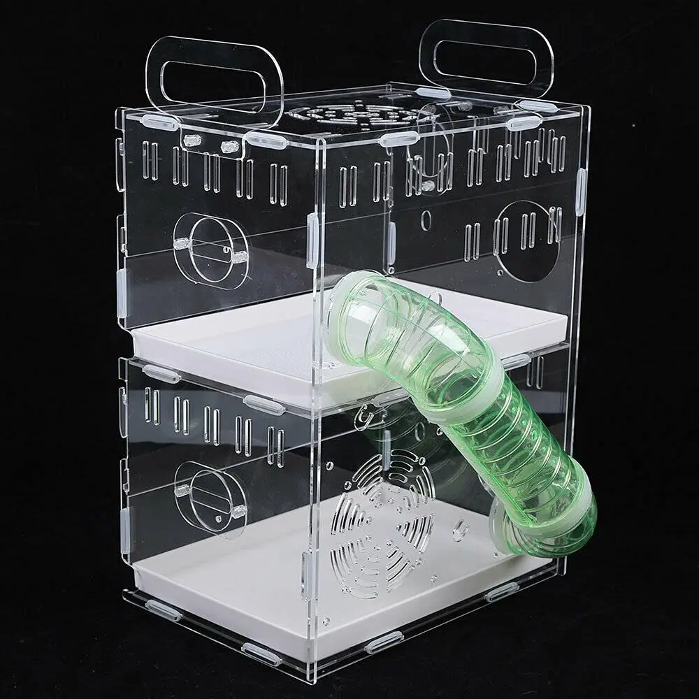 

Double Acrylic Hamster Cage Two Layer Clear Hut Pets House Habitat Box Transparent Pet Cage Hamster House