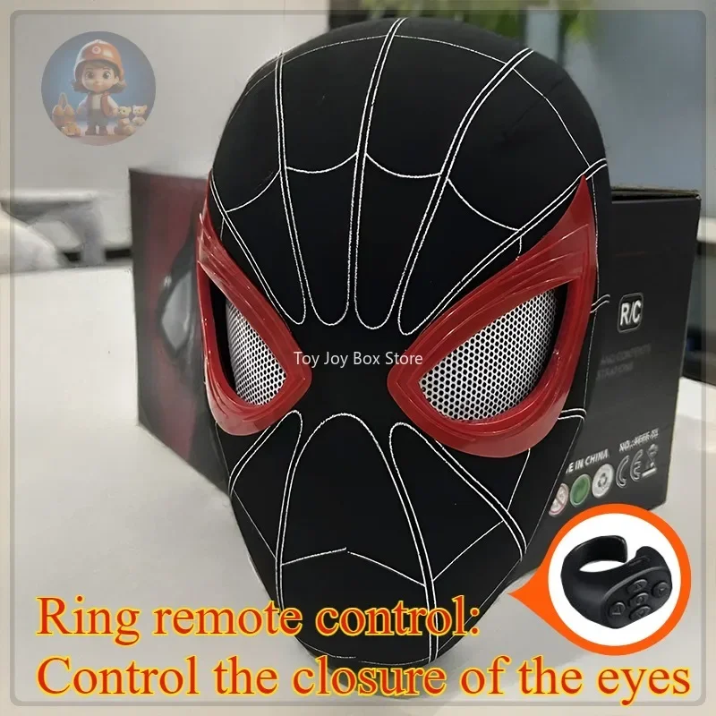 Breathable Spider Man Headset with chin, operable blink, touch, glowing mask, Miles Halloween cosplay, boys' headgear toy