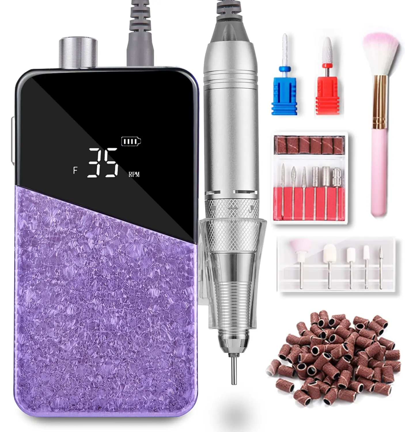 

Rechargeable Professional Nail Drill, 35000RPM Electric Nail File Machine with Ceramic Bits Set for Salon and Home Use