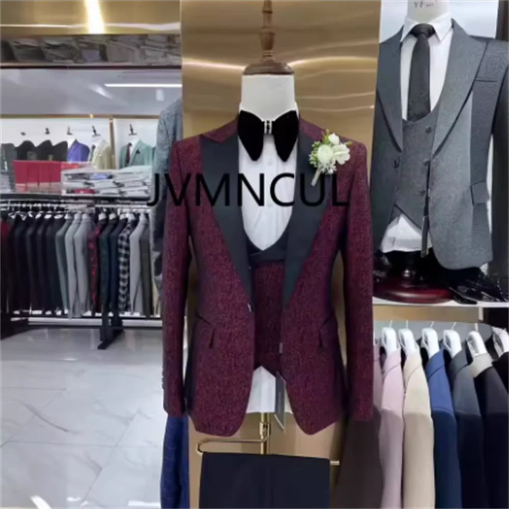 Формальные мужские приталенные костюмы для занятий спортом, стильный жаккардовый однобортный смокинг, комплект из трех предметов, свадьба, день рождения, выпускной, по индивидуальному заказу