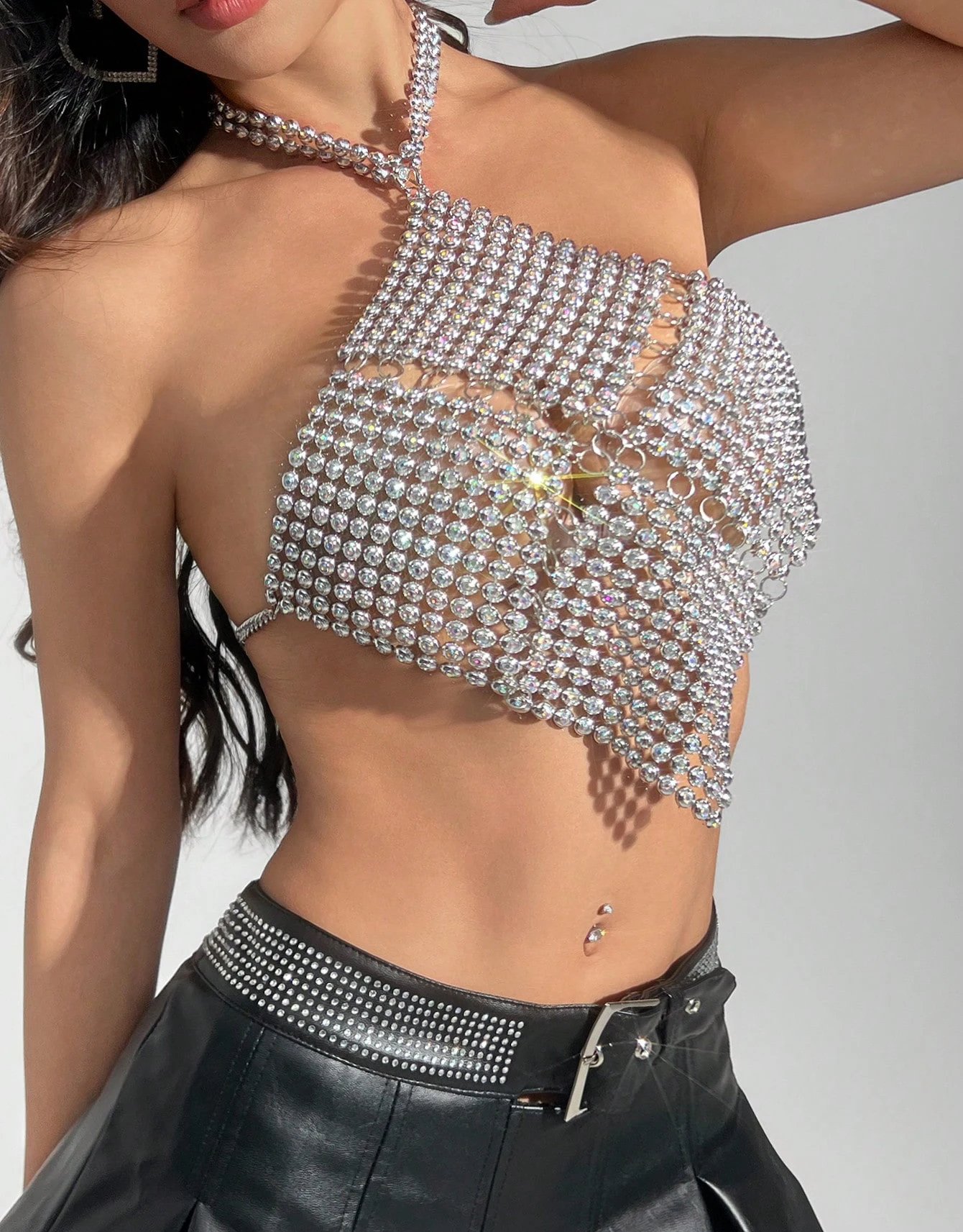 Glitzerndes Kristall-Top für Damen, Neckholder-Top, sexy, rückenfrei, Nachtclub, Party, Sommer, Strand, Rave, Festival, Top 2024, Neu