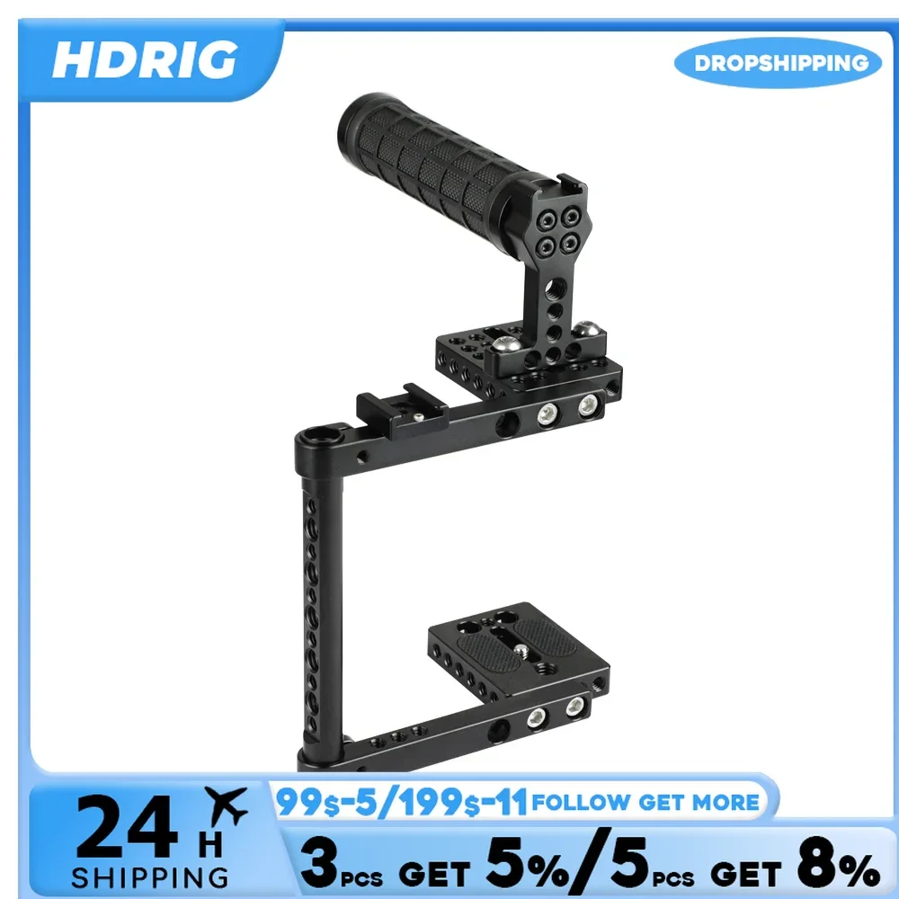 HDRIG DSLR Camera Cage Rubber Top Handle 2 Shoe Mounts For Canon 600D 700D 80D For  Nikon D3200 Panasonnic GH5