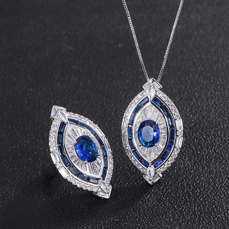 brand genuine real jewels Geometric Independent Packaging Simulation Blue Treasure Women's Luxury Inlaid Pendant Ring Set Main S