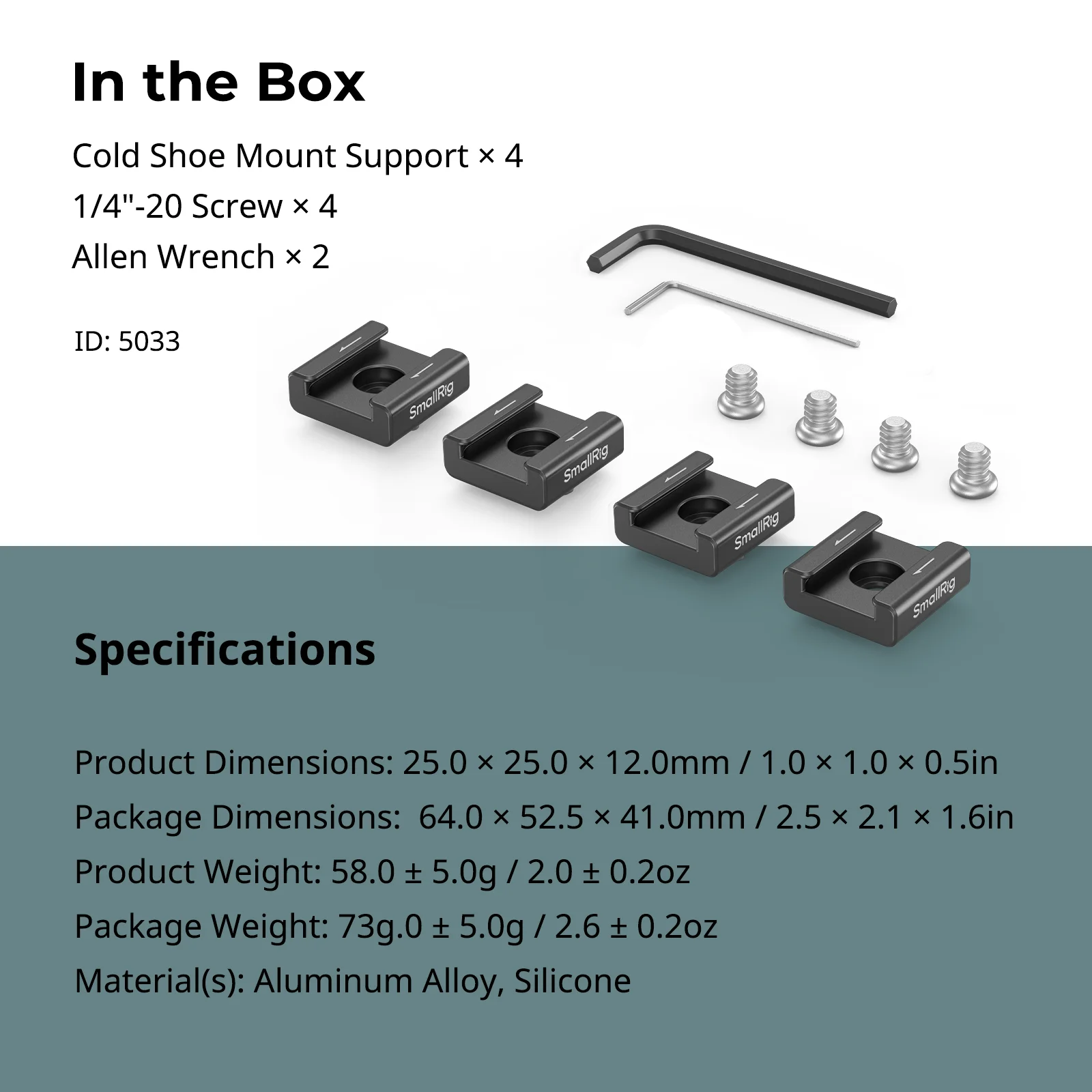 SmallRig Anti-Twist Cold Shoe Mount Ondersteuning (2 stuks/4 stuks) met 1/4"-20 schroeven voor LED-lichtmonitormicrofoon, voor SmallRig Cage -5032