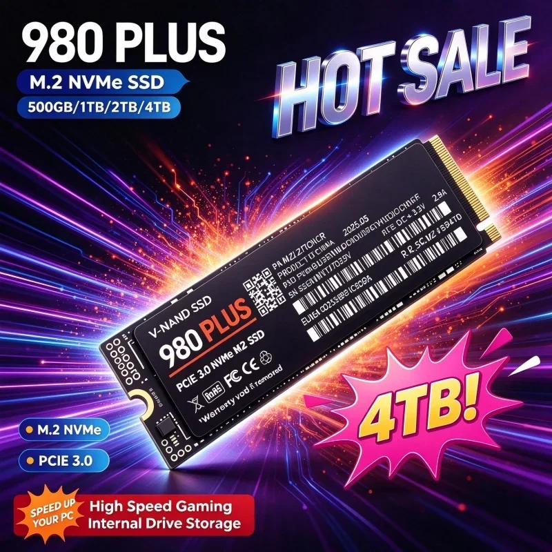 980 PLUS M.2 2280 SSD NVMe PCIe Gen3.0 X4 TLC 3D NAND 500GB 1TB 2TB 4TB Unidade de Estado Sólido Interna para Jogos em PC, Laptop e Desktop