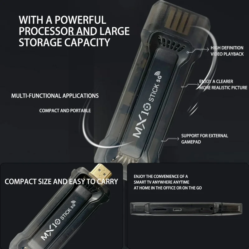 MX10 TV stick Android 11 OS HDR set top 4K 1080p 2.4g/5G WiFi smart TV sticks for Google YouTube Netflix network media player