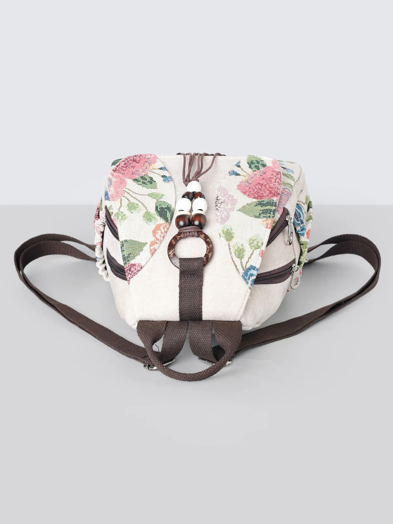 Vintage Floral Tapestry Backpack for Women Bohemian Bead Tassel Canvas Small Daypack Ethnic Style Travel Shoulder Bag - view 6