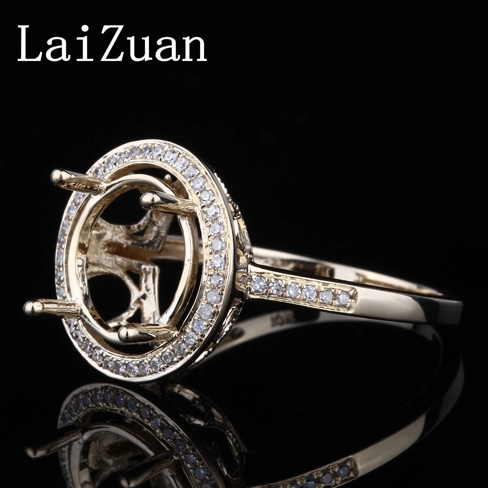 LaiZuan Round 10mm Solid 14K AU585 Yellow Gold Real Lab Grown Diamond Semi Mount Engagement Ring Women Wedding Trendy Jewelry