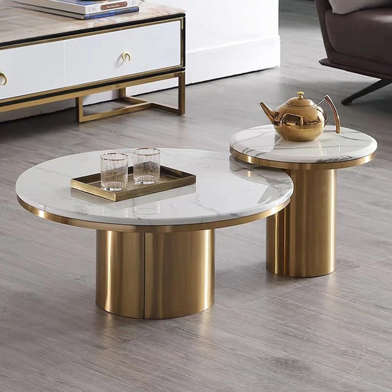 Modern Marble Coffee Table Round Small Nesting Tables Living Room Sofa Corner Table Luxury Gold Stainless Steel Base Tables