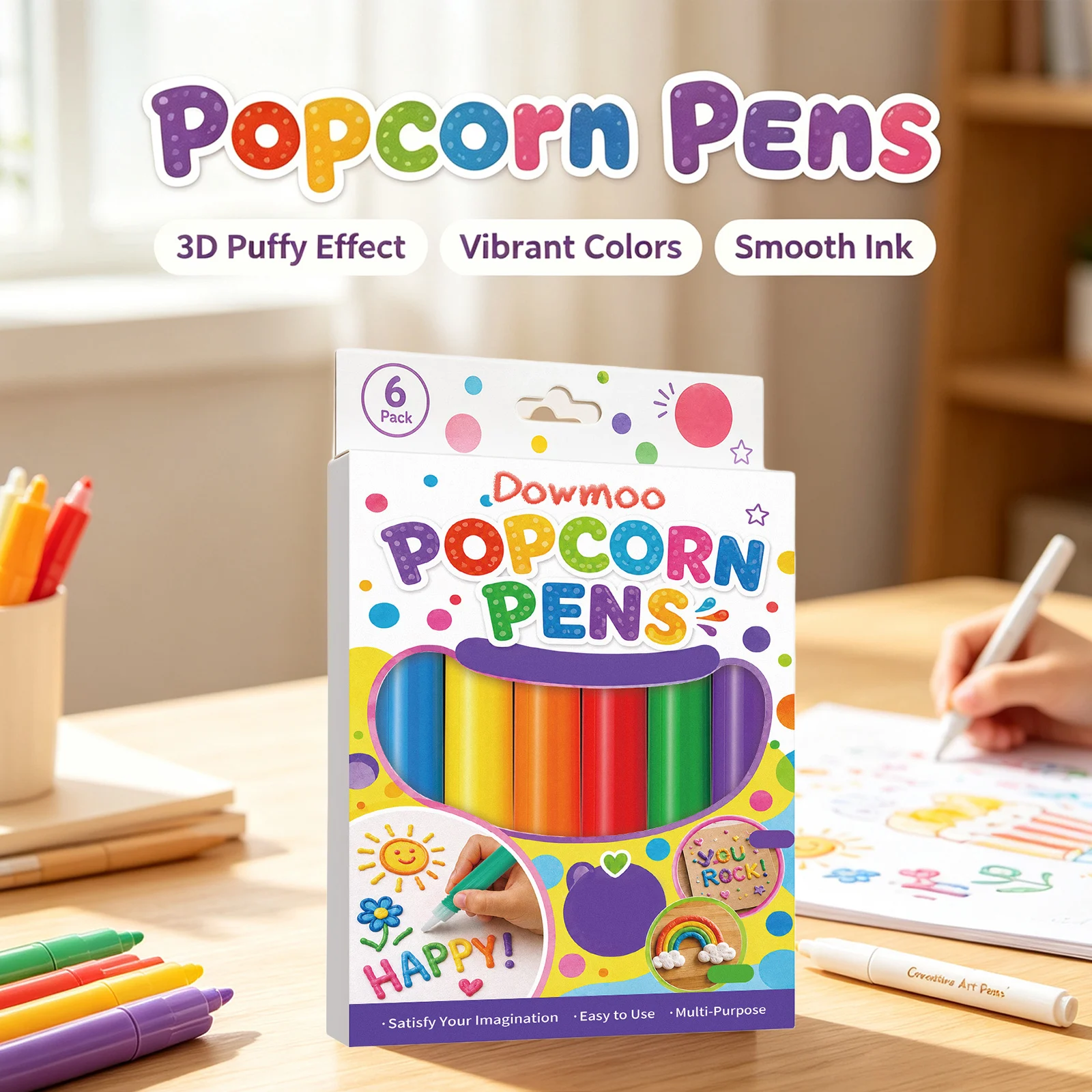 Popcorn Pens Multi‑surface DIY Art Craft Scrapbooking Card Decoration Children Art Gift 3D Heat‑activated Puffy Drawing Markers