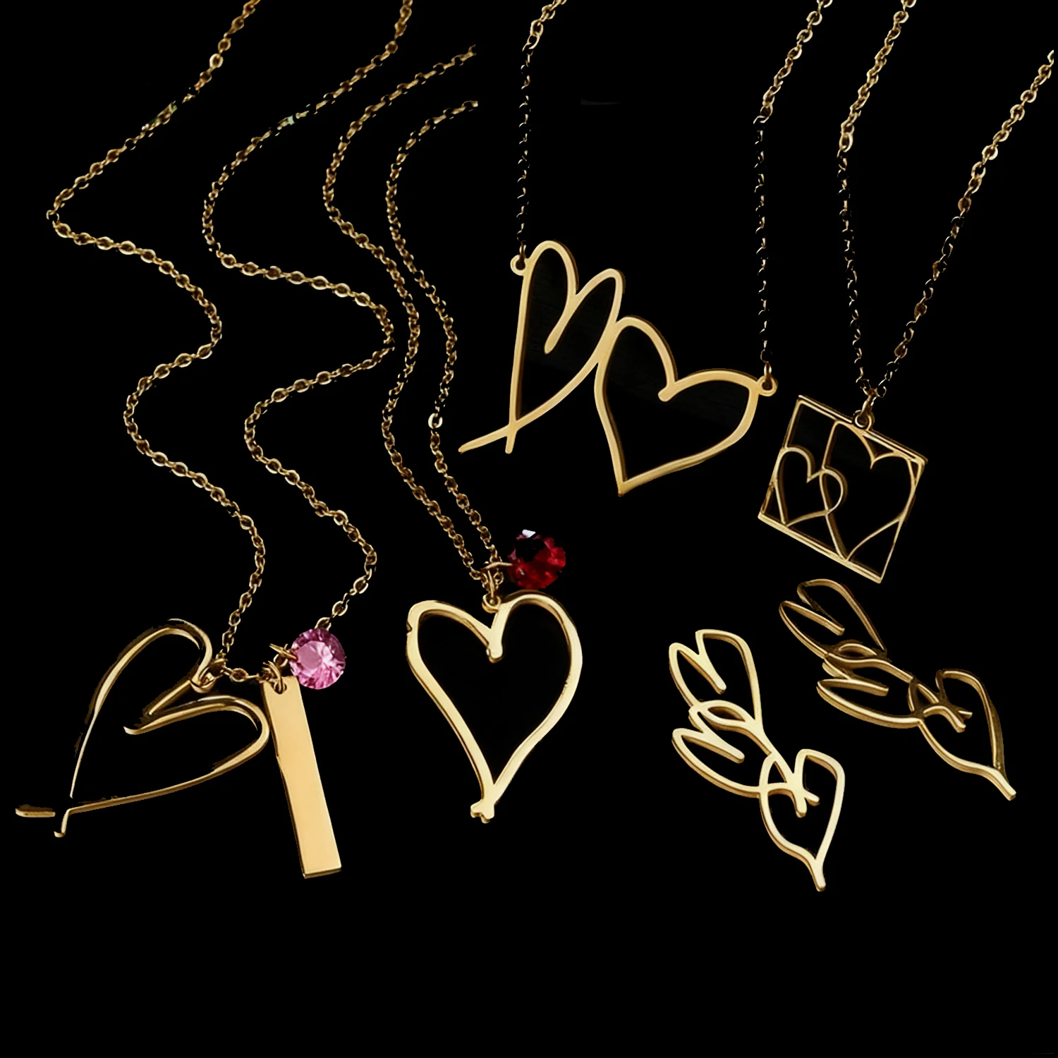Nextvance Custom Kid's Drawing Heart Necklace Dangle Earrings Ring Stainless Personalized Children Art Handwriting Family Gifts