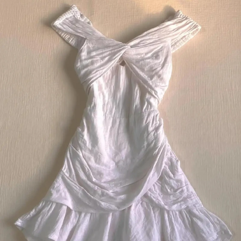 

2025 Summer Mini Dresses White Sexy Women Clothes Harajuku Sweet Girl Cross Kpop Short Dress Punk Vintage Femme Y2K Party Dress