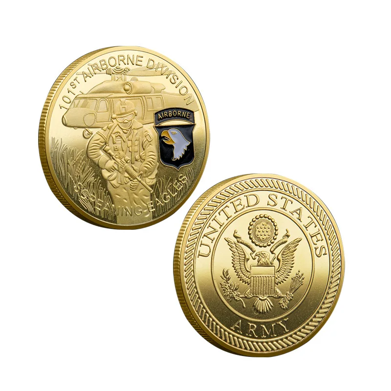 عملة تذكارية للفرقة 101st المحمولة جواً للجيش الأمريكي، لوحة ذهبية، مراوح عسكرية، عملات معدنية قابلة للجمع