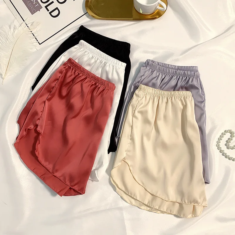 Mulheres Ice Silk Summer Safety Pants Loose Casual Elastic Cintura Home Wear Shorts Cool Respirável Sleep Bottoms Sob Dress Shorts