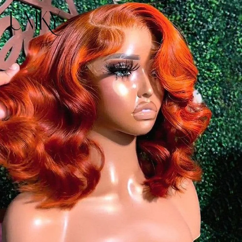 

Ginger Orange Wigs Loose Wave Bob Wig Human Hair 5x5 Transparent Lace Frontal Wig #350 Color Wigs Short Body Wave Wigs Human