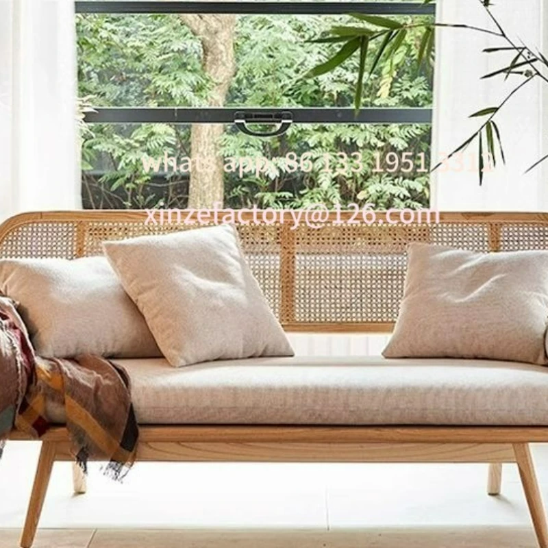 

Customizable rattan lazy sofa solid wood creative leisure bench