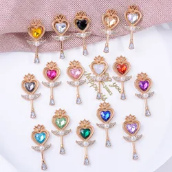 10Pcs Alloy Color Scepter Crystal Rhineston Pendant Creative Rhinestone Button Ornaments Earrings Choker DIY Jewelry Accessories