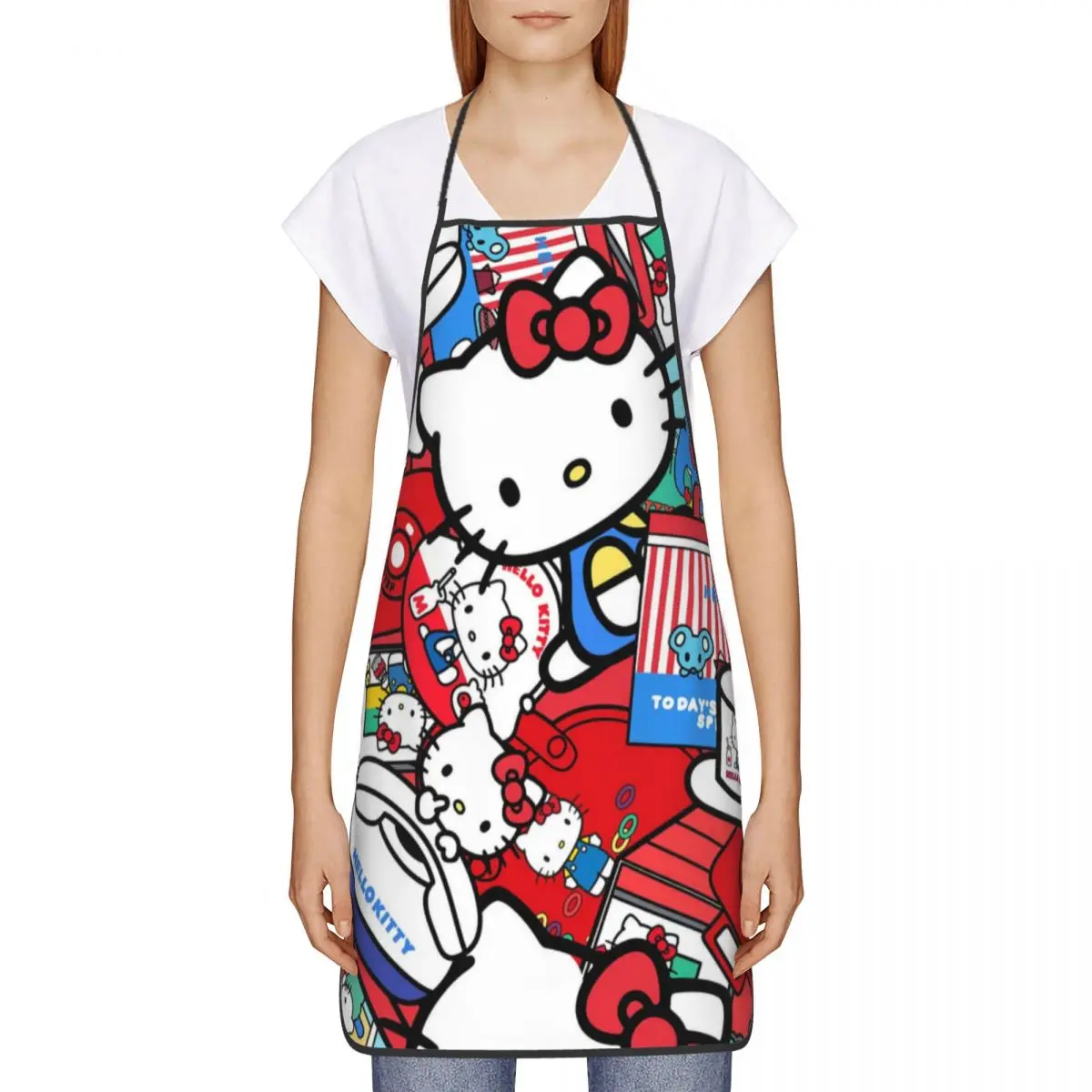 Custom Bib Hello Kitty Pattern Apron for Men Women Unisex Adult Chef Kitchen Cooking Cartoon Cat Tablier Cuisine Painting