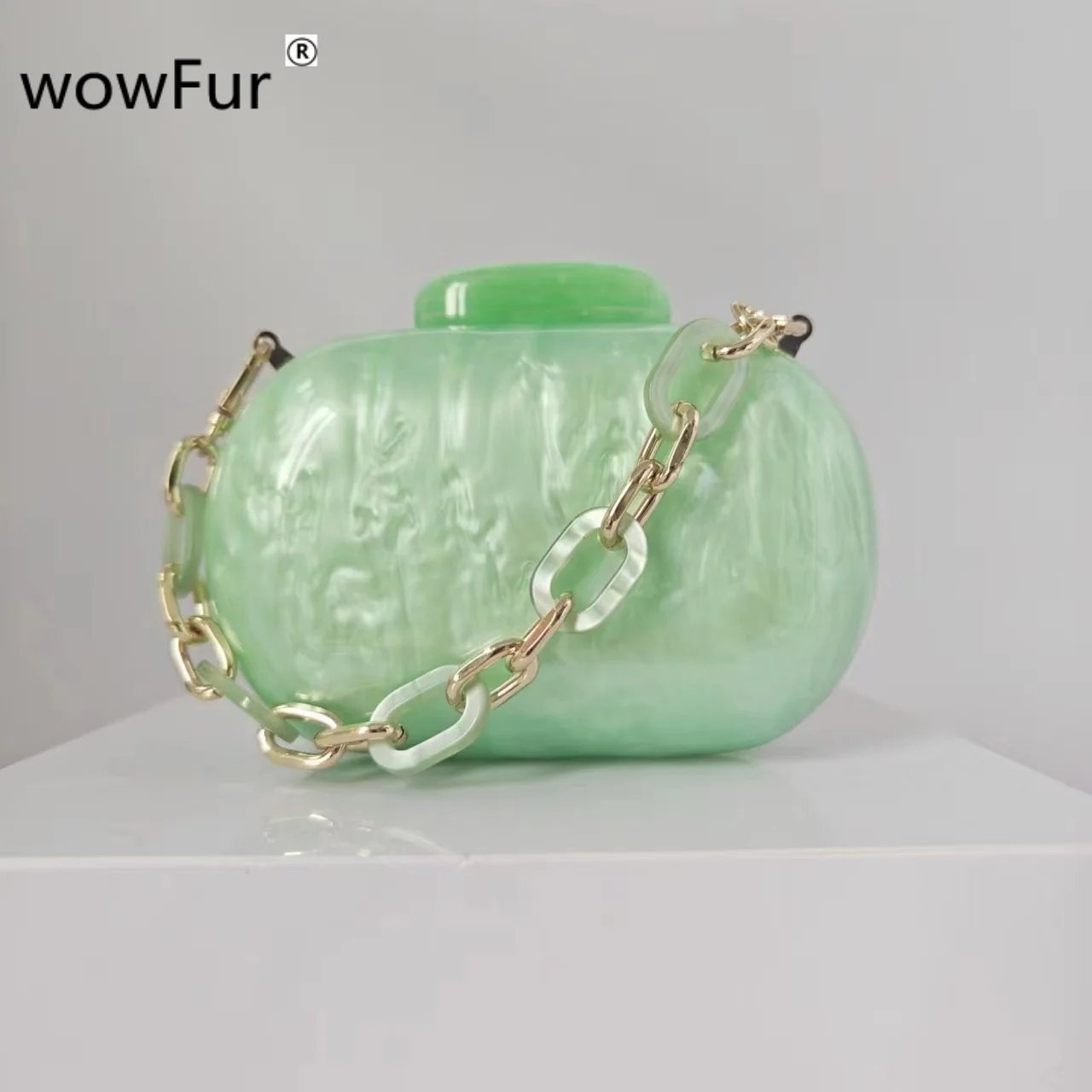 

Женская мини-сумка на плечо в богемном стиле, Свадебный вечерний кошелек лимонно-зеленого цвета, с овальной полимерной ручкой, акриловая коробка, клатчи, подарочные сумочки