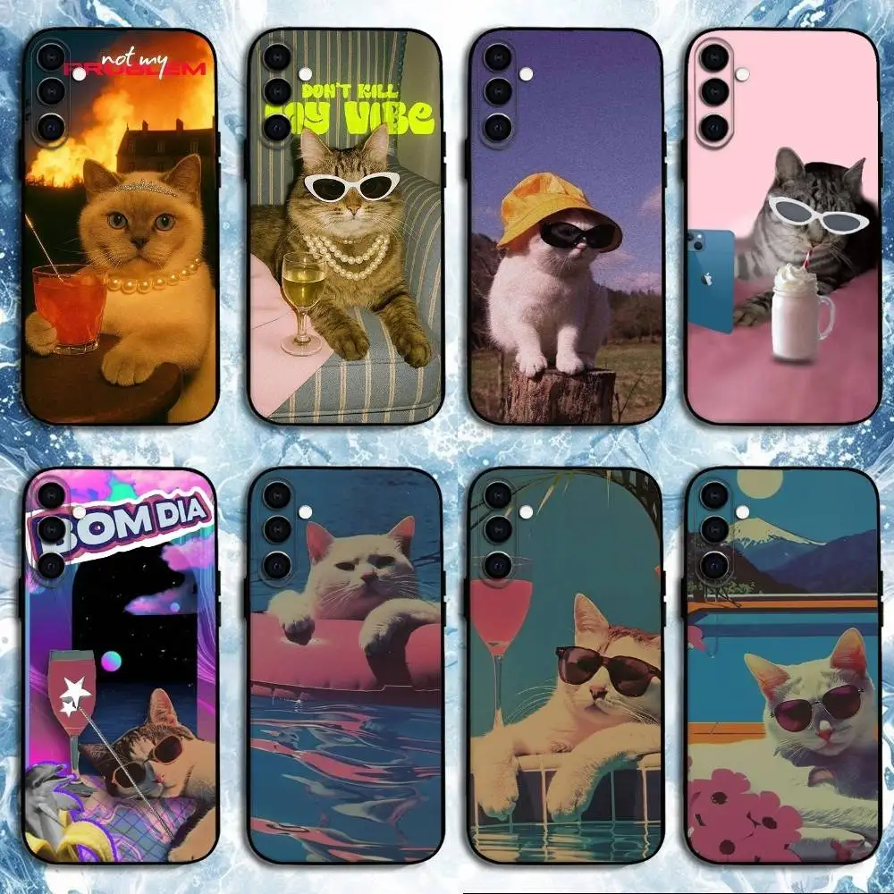 

Fashion Cool Cat Phone Case For Samsung Galaxy A73,A72,A71,A70,A53,A52,A51,Others Soft Black Shell